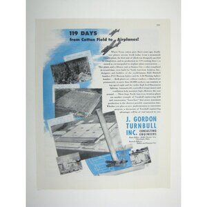 1944 Advert Turnbull Inc. Engineers Aviation 119 days Cotton Field to Airplane